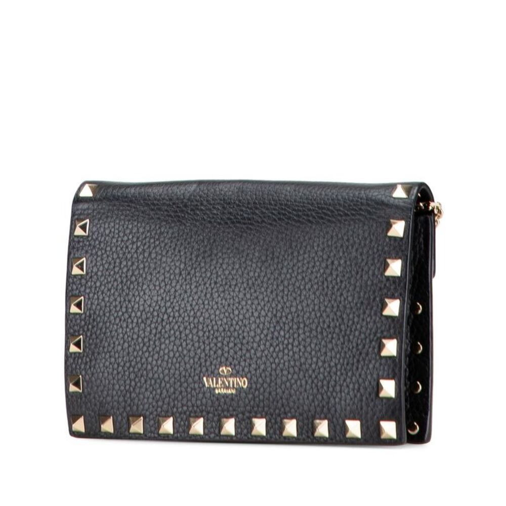 Pre Loved valentino Rockstud Wallet on Chain Women Black Crossbody Bags - Picture 2 of 8